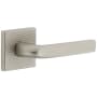 Viaggio Quadrato Hammered Right Handed Solid Brass Passage Door Lever Set with Bella Lever and Quadrato Hammered Backplate - 2-3/8" Backset Satin Nickel