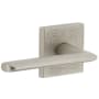Viaggio Motivo Left Handed Solid Brass Passage Door Lever Set with Brezza Lever and Quadrato Leather Backplate - 2-3/8" Backset Satin Nickel