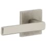 Viaggio Motivo Left Handed Solid Brass Passage Door Lever Set with Lusso Lever and Quadrato Linen Backplate - 2-3/8" Backset Satin Nickel