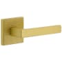 Viaggio Quadrato Hammered Right Handed Solid Brass Passage Door Lever Set with Lusso Lever and Quadrato Hammered Backplate - 2-3/8" Backset Satin Brass