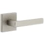 Viaggio Quadrato Hammered Right Handed Solid Brass Passage Door Lever Set with Lusso Lever and Quadrato Hammered Backplate - 2-3/8" Backset Satin Nickel