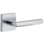 Viaggio Motivo Right Handed Solid Brass Passage Door Lever Set with Moderno Lever and Quadrato Leather Backplate - 2-3/8" Backset Bright Chrome