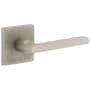 Viaggio Motivo Right Handed Solid Brass Passage Door Lever Set with Milano Lever and Quadrato Linen Backplate - 2-3/8" Backset Satin Nickel