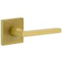 Viaggio Motivo Right Handed Solid Brass Passage Door Lever Set with Milano Lever and Quadrato Leather Backplate - 2-3/8" Backset Satin Brass