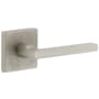 Viaggio Motivo Right Handed Solid Brass Passage Door Lever Set with Milano Lever and Quadrato Leather Backplate - 2-3/8" Backset Satin Nickel