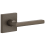 Viaggio Motivo Right Handed Solid Brass Passage Door Lever Set with Milano Lever and Quadrato Leather Backplate - 2-3/8" Backset Titanium Gray