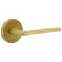 Viaggio Motivo Right Handed Solid Brass Passage Door Lever Set with Brezza Lever and Circolo Leather Rosette - 2-3/4" Backset Satin Brass