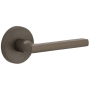Viaggio Motivo Right Handed Solid Brass Passage Door Lever Set with Milano Lever and Circolo Linen Rosette - 2-3/4" Backset Titanium Gray
