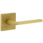 Viaggio Motivo Right Handed Solid Brass Passage Door Lever Set with Brezza Lever and Quadrato Leather Backplate - 2-3/4" Backset Satin Brass
