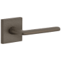 Viaggio Motivo Right Handed Solid Brass Passage Door Lever Set with Brezza Lever and Quadrato Leather Backplate - 2-3/4" Backset Titanium Gray