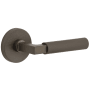 Viaggio Motivo Right Handed Solid Brass Passage Door Lever Set with Contempo Lever and Circolo Linen Rosette - 2-3/4" Backset Titanium Gray