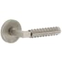 Viaggio Motivo Right Handed Solid Brass Passage Door Lever Set with Contempo Rebar Lever and Circolo Linen Rosette - 2-3/4" Backset Satin Nickel