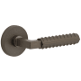 Viaggio Motivo Right Handed Solid Brass Passage Door Lever Set with Contempo Rebar Lever and Circolo Linen Rosette - 2-3/4" Backset Titanium Gray