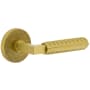 Viaggio Motivo Right Handed Solid Brass Passage Door Lever Set with Contempo Rebar Lever and Circolo Leather Rosette - 2-3/8" Backset Satin Brass