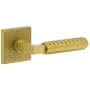 Viaggio Motivo Right Handed Solid Brass Passage Door Lever Set with Contempo Rebar Lever and Quadrato Leather Backplate - 2-3/4" Backset Satin Brass