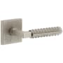 Viaggio Motivo Right Handed Solid Brass Passage Door Lever Set with Contempo Rebar Lever and Quadrato Leather Backplate - 2-3/4" Backset Satin Nickel