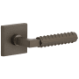 Viaggio Motivo Right Handed Solid Brass Passage Door Lever Set with Contempo Rebar Lever and Quadrato Leather Backplate - 2-3/4" Backset Titanium Gray