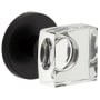 Viaggio Circolo Solid Brass Privacy Door Knob Set with Quadrato Crystal Knob and Circolo Rosette - 2-3/8" Backset Satin Black
