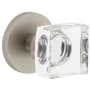 Viaggio Circolo Solid Brass Privacy Door Knob Set with Quadrato Crystal Knob and Circolo Rosette - 2-3/8" Backset Satin Nickel