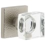 Viaggio Quadrato Hammered Solid Brass Privacy Door Knob Set with Square Crystal Knob and Square Backplate - 2-3/8" Backset Satin Nickel