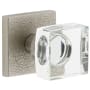 Viaggio Motivo Solid Brass Privacy Door Knob Set with Quadrato Crystal Knob and Leather Backplate - 2-3/8" Backset Satin Nickel