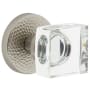 Viaggio Circolo Hammered Solid Brass Privacy Door Knob Set with Quadrato Crystal Knob and Hammered Rosette - 2-3/4" Backset Satin Nickel