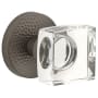 Viaggio Circolo Hammered Solid Brass Privacy Door Knob Set with Quadrato Crystal Knob and Hammered Rosette - 2-3/4" Backset Titanium Gray