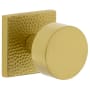 Viaggio Quadrato Hammered Solid Brass Privacy Door Knob Set with Circolo Brass Knob and Square Hammered Backplate - 2-3/4" Backset Satin Brass