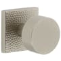 Viaggio Quadrato Hammered Solid Brass Privacy Door Knob Set with Circolo Brass Knob and Square Hammered Backplate - 2-3/4" Backset Satin Nickel