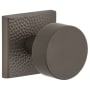 Viaggio Quadrato Hammered Solid Brass Privacy Door Knob Set with Circolo Brass Knob and Square Hammered Backplate - 2-3/4" Backset Titanium Gray