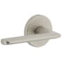 Viaggio Circolo Hammered Left Handed Solid Brass Privacy Door Lever Set with Brezza Lever and Circolo Hammered Rosette - 2-3/8" Backset Satin Nickel
