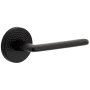 Viaggio Circolo Hammered Right Handed Solid Brass Privacy Door Lever Set with Brezza Lever and Circolo Hammered Rosette - 2-3/8" Backset Satin Black