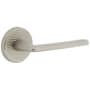Viaggio Circolo Hammered Right Handed Solid Brass Privacy Door Lever Set with Brezza Lever and Circolo Hammered Rosette - 2-3/8" Backset Satin Nickel