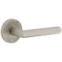 Viaggio Motivo Right Handed Solid Brass Privacy Door Lever Set with Moderno Lever and Circolo Linen Rosette - 2-3/8" Backset Satin Nickel