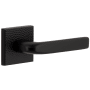Viaggio Quadrato Hammered Right Handed Solid Brass Privacy Door Lever Set with Bella Lever and Quadrato Hammered Backplate - 2-3/8" Backset Satin Black