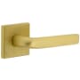 Viaggio Quadrato Hammered Right Handed Solid Brass Privacy Door Lever Set with Bella Lever and Quadrato Hammered Backplate - 2-3/8" Backset Satin Brass