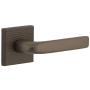 Viaggio Quadrato Hammered Right Handed Solid Brass Privacy Door Lever Set with Bella Lever and Quadrato Hammered Backplate - 2-3/8" Backset Titanium Gray