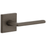 Viaggio Quadrato Hammered Right Handed Solid Brass Privacy Door Lever Set with Brezza Lever and Quadrato Hammered Backplate - 2-3/8" Backset Titanium Gray