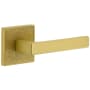 Viaggio Motivo Right Handed Solid Brass Privacy Door Lever Set with Lusso Lever and Quadrato Leather Backplate - 2-3/8" Backset Satin Brass