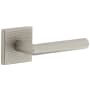 Viaggio Quadrato Hammered Right Handed Solid Brass Privacy Door Lever Set with Moderno Lever and Quadrato Hammered Backplate - 2-3/8" Backset Satin Nickel