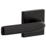 Viaggio Motivo Left Handed Solid Brass Privacy Door Lever Set with Bella Lever and Quadrato Linen Backplate - 2-3/4" Backset Satin Black