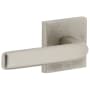 Viaggio Motivo Left Handed Solid Brass Privacy Door Lever Set with Bella Lever and Quadrato Linen Backplate - 2-3/4" Backset Satin Nickel