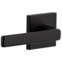 Viaggio Quadrato Hammered Left Handed Solid Brass Privacy Door Lever Set with Lusso Lever and Quadrato Hammered Backplate - 2-3/4" Backset Satin Black
