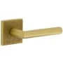 Viaggio Motivo Right Handed Solid Brass Privacy Door Lever Set with Moderno Lever and Quadrato Linen Backplate - 2-3/4" Backset Satin Brass