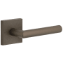 Viaggio Motivo Right Handed Solid Brass Privacy Door Lever Set with Moderno Lever and Quadrato Linen Backplate - 2-3/4" Backset Titanium Gray