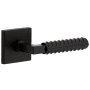 Viaggio Motivo Right Handed Solid Brass Privacy Door Lever Set with Contempo Rebar Lever and Quadrato Linen Backplate - 2-3/8" Backset Satin Black