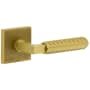 Viaggio Motivo Right Handed Solid Brass Privacy Door Lever Set with Contempo Rebar Lever and Quadrato Linen Backplate - 2-3/8" Backset Satin Brass