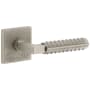 Viaggio Motivo Right Handed Solid Brass Privacy Door Lever Set with Contempo Rebar Lever and Quadrato Linen Backplate - 2-3/8" Backset Satin Nickel