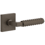 Viaggio Motivo Right Handed Solid Brass Privacy Door Lever Set with Contempo Rebar Lever and Quadrato Linen Backplate - 2-3/8" Backset Titanium Gray