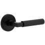 Viaggio Motivo Right Handed Solid Brass Privacy Door Lever Set with Contempo Lever and Circolo Leather Rosette - 2-3/8" Backset Satin Black